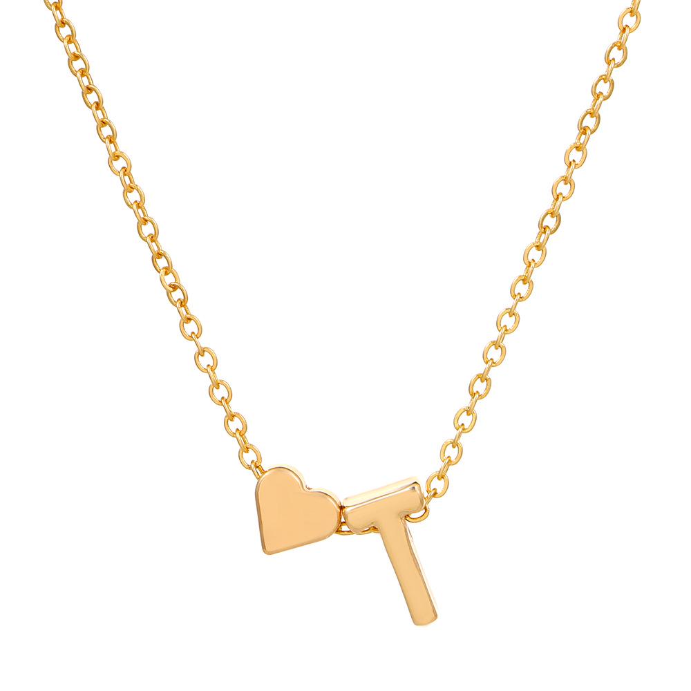 European & American Alphabet Love Heart Pendant Necklace – Versatile Peach Heart Clavicle Chain
