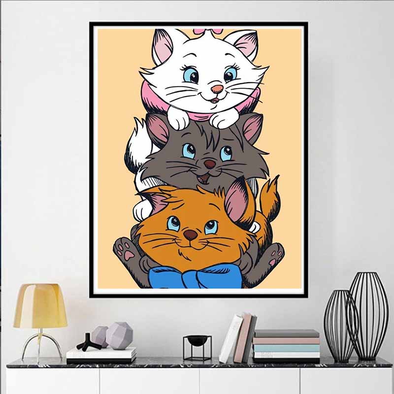 Disney Diamond Painting 5D DIY Kitty Adventure Three Siblings Stacked Illustration Art Mosaic Embroidery Decoration Cross Stitch Gift