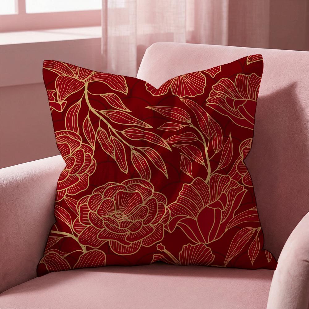 Vintage Gold Flowers Cushion Cover Multi-Scene Pillow Cover for Home & Car - Reversible, Soft & Durable for Daily Use