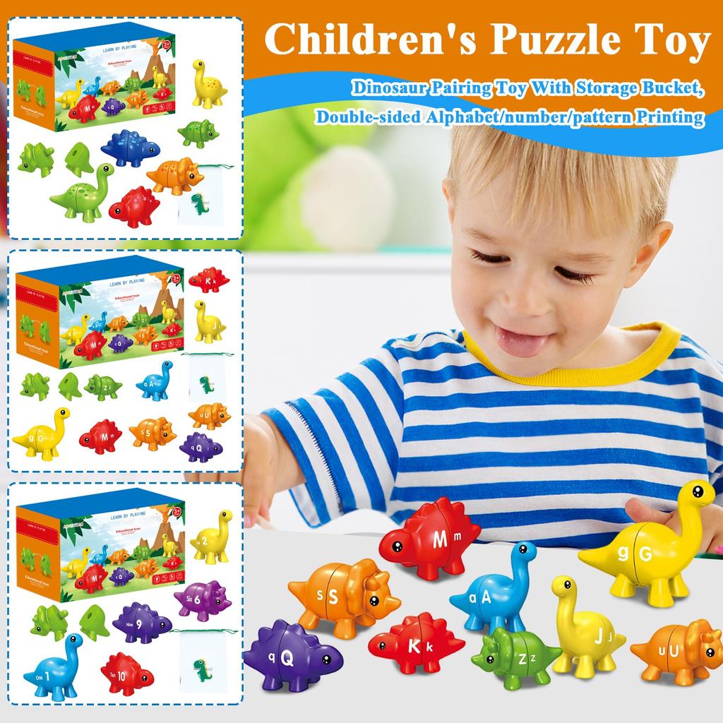 Dinosaur Pairing Toy With Storage Bucket, Double-sided Alphabet/number/pattern Printing, Children's Puzzle Toy
