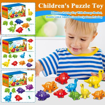 Dinosaur Pairing Toy With Storage Bucket, Double-sided Alphabet/number/pattern Printing, Children's Puzzle Toy