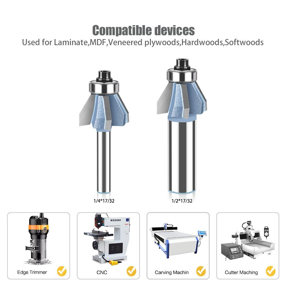 60 Degree 1/4 Shank 1/2 Shank Four-edge Bevel Cutter Industrial Grade Trimming Cutter Tungsten Steel Alloy Cutter Head Edge Banding Milling Cutter