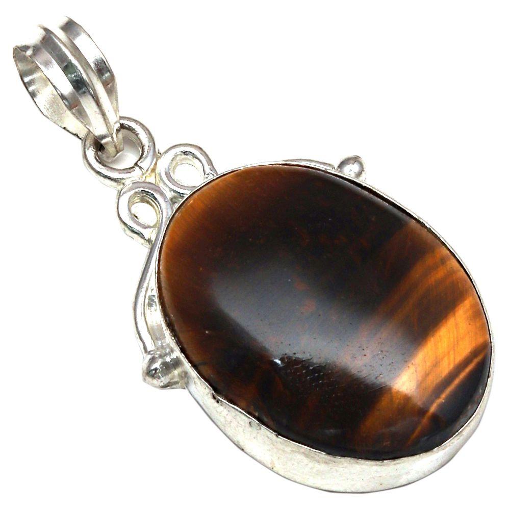 Pendant Tiger's Eye Gemstone Handmade Mother'Day Silver Jewelry 1.75"