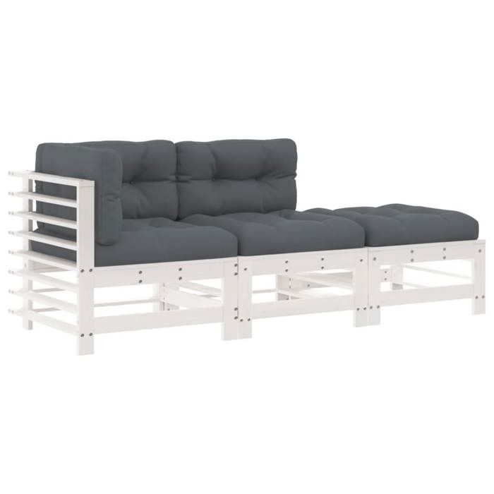 VidaXL Salon de Jardin avec Coussins 3 pcs, Canapé avec Dossier et Accoudoir, Ensemble de Meubles avec Table Basse Patio 3186033