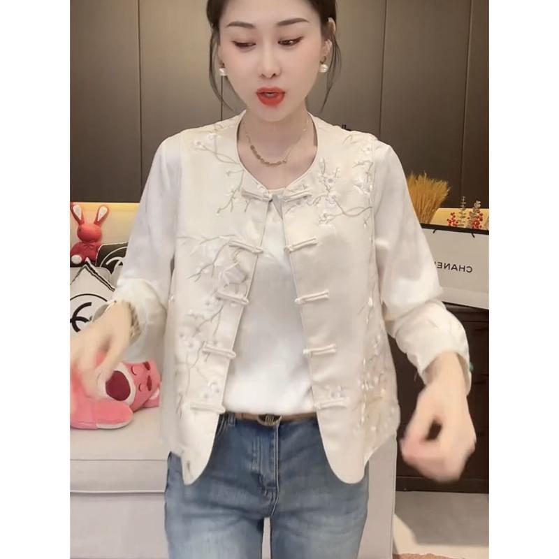Retro Style Disc Buckle Floral Fashion Women's Spring Retro Top Vest Fashion Exterior Women's Clothing