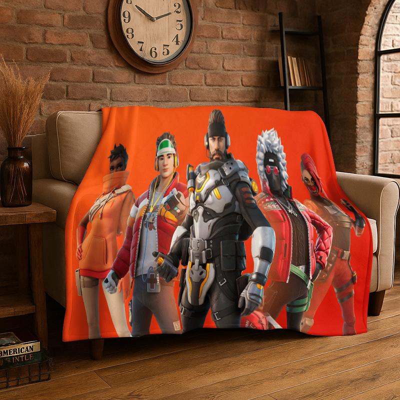 Cartoon F-Fortnite Game Gamer Flannel Blanket Soft Warm Throw Blanket for Bedroom Living Room Bed Travel Camping Picnic Gift