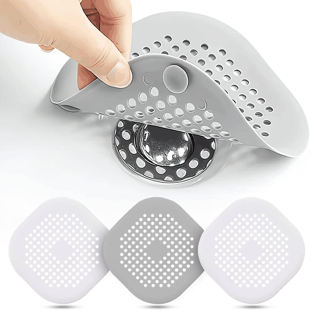 1/4PCs Bathroom Shower Drain Hair Catcher Kitchen Foldable Silicone Cover Hair Filter Sink Strainer with Suction Cups Easy Clean