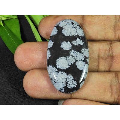 23X42X05MM Naural Snowflake Obsidian Oval Cabochon Loose Gemstone 46Cts. SK-3780