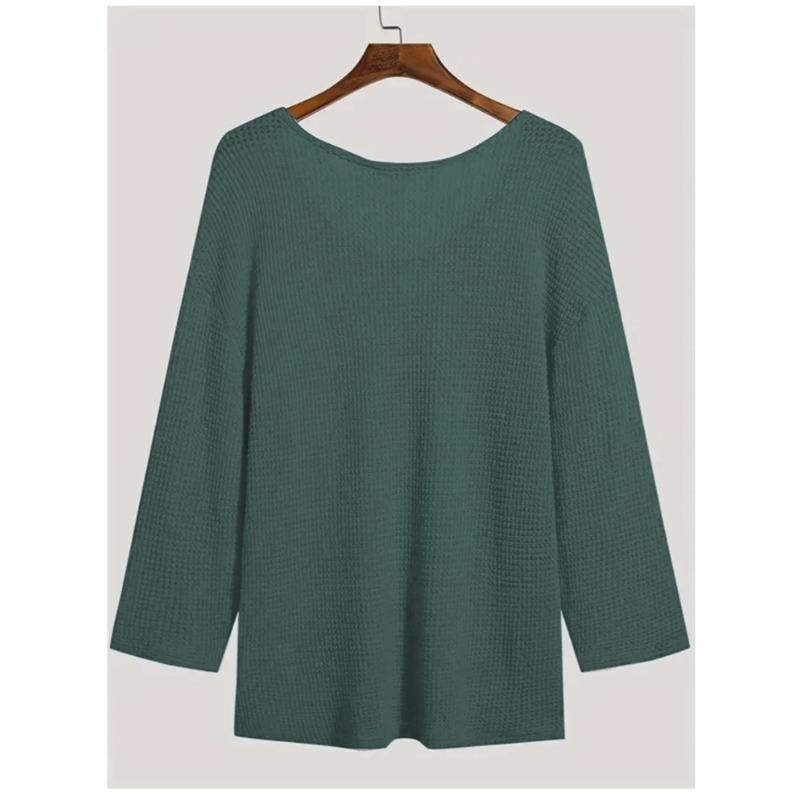 Frühling und Herbst Neu Herren V-Ausschnitt Hohlstrick Langarm Locker Einfarbig Freizeit T-Shirt