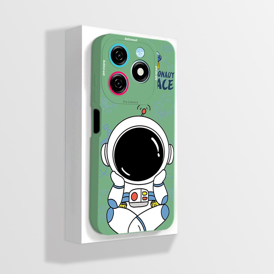 Pour Tecno Spark 20 20C Coque Mignon Dessin Animé Astronaute Carrée Silicone Liquide Souple Housse de Protection pour Téléphone Pour Tecno Spark20 20C Funda