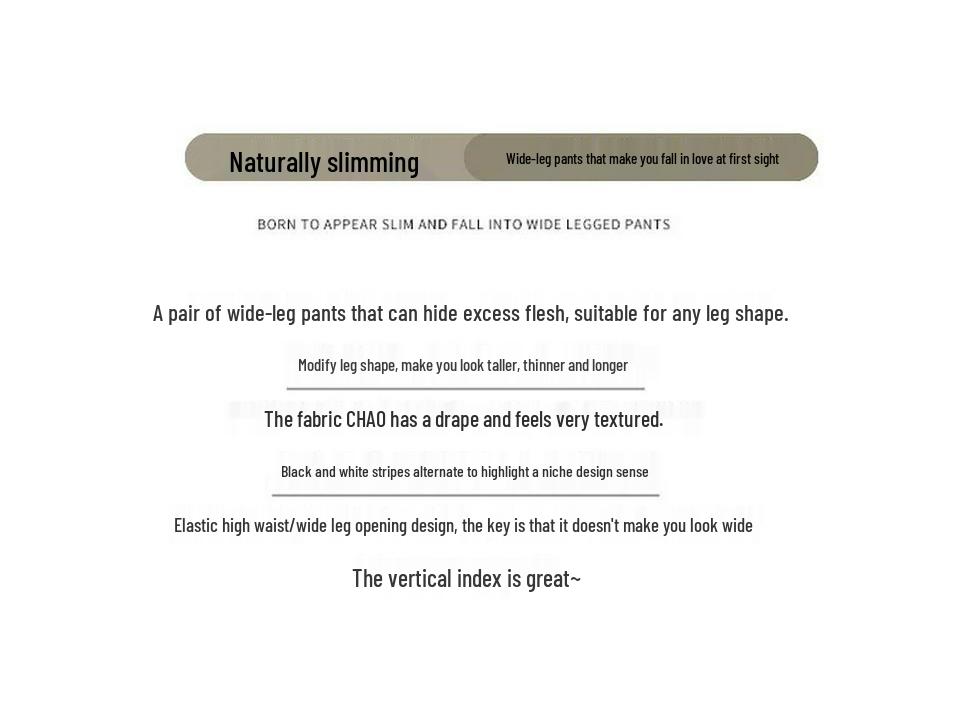 Women's Petite High-Waisted Black & White Striped Wide-Leg Pants - Autumn/Winter Casual Loose Fit with Plus Velvet