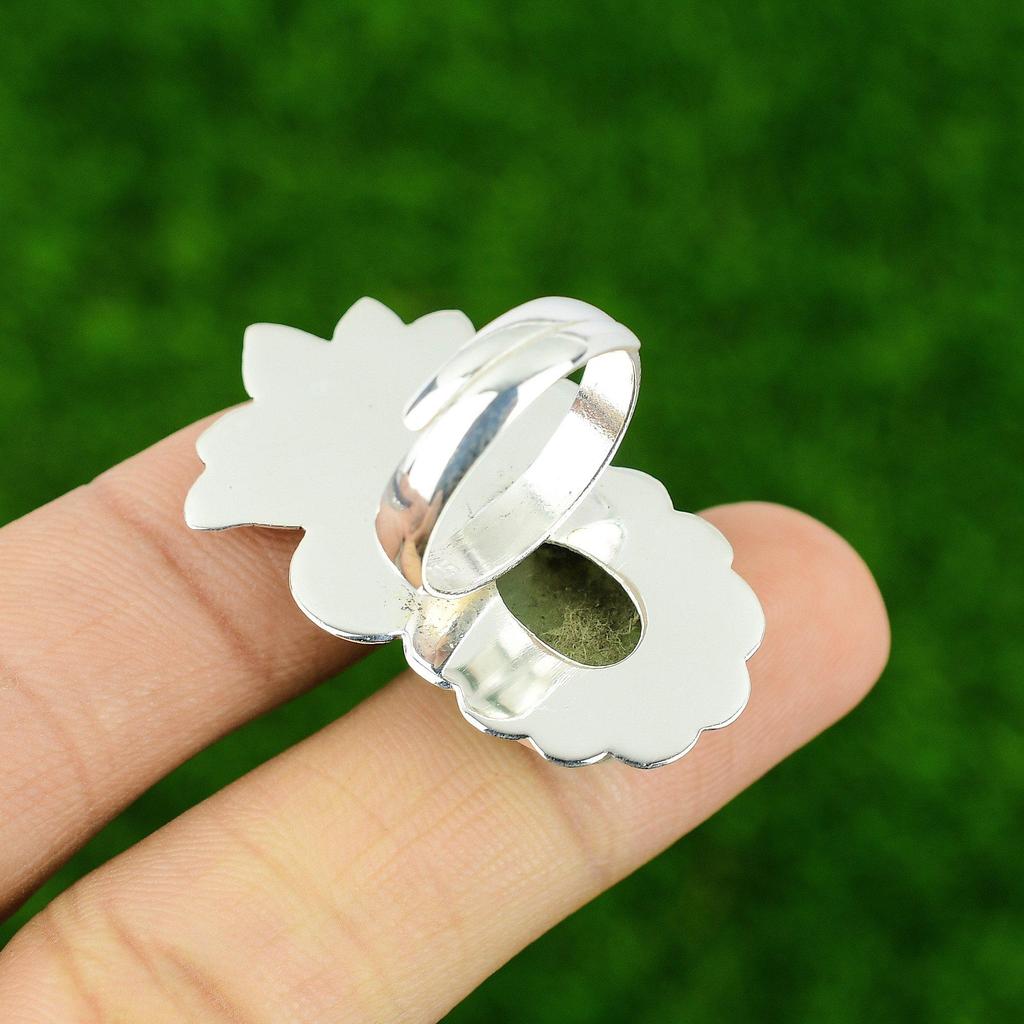 925 Silver Oval Natural Chrysoprase Statement New Promise Wife Heart Chakra Ring