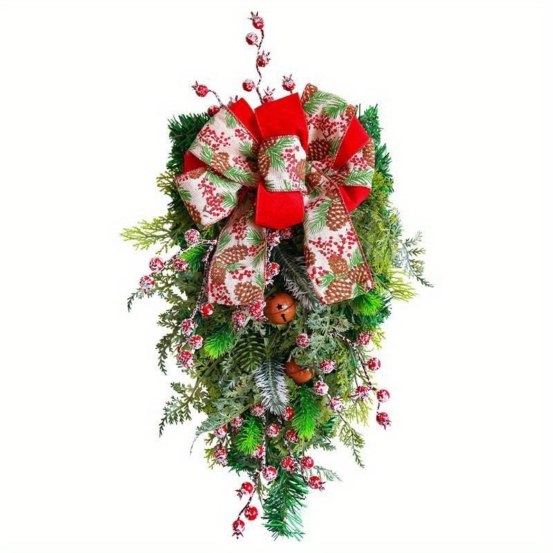 1 Stück Kreative Schleife Weihnachtsglocke Überkopf-Baum Rote Frucht Kiefernnadelgirlande, Geeignet für Außenbereich Zuhause Hochzeit Feiertagsparty Dekoration