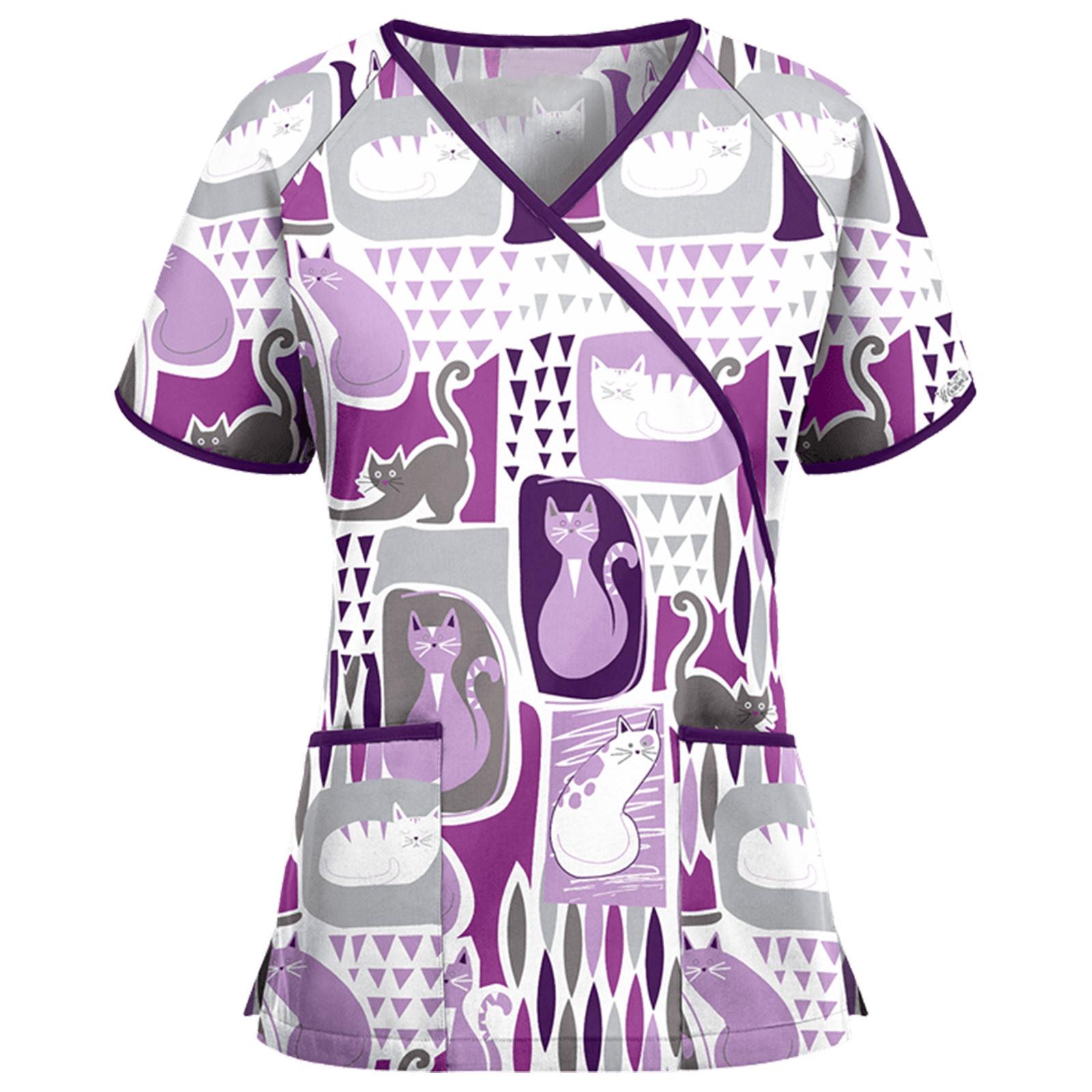 

Women s Fashion Casual Print Short Sleeve Working V-neck Top Blouse XXXL фиолетовый