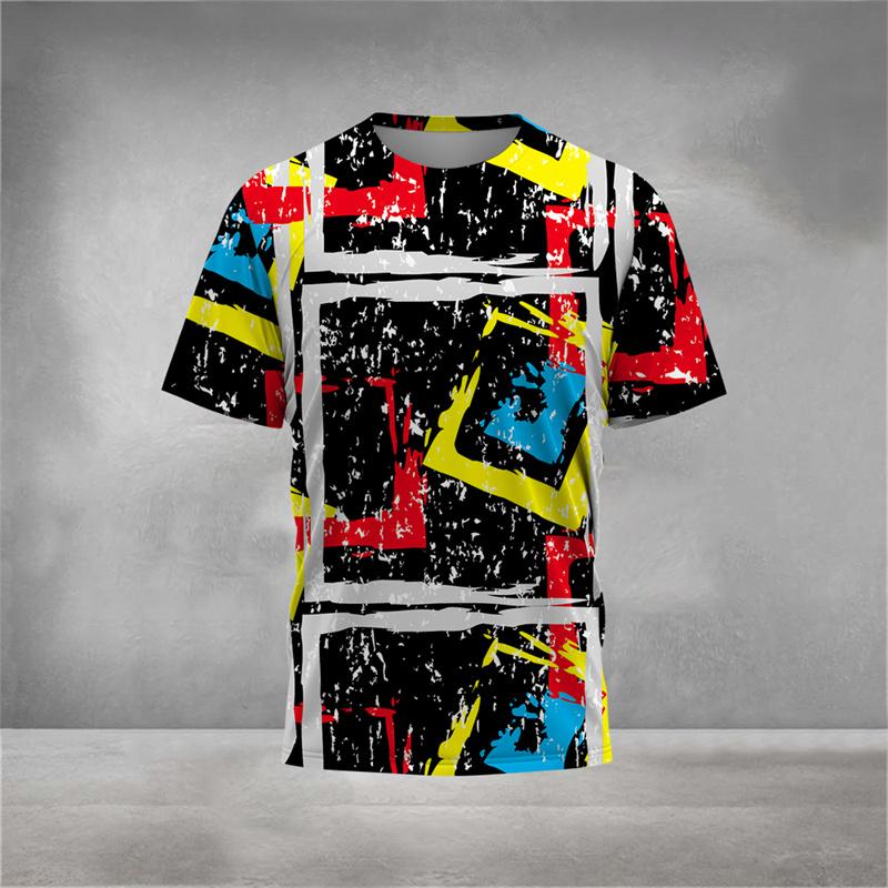 Men's 3D Printed Geometric Sports T-Shirt, Stylish and Unique Pattern, Summer Loose Crew Neck Short Sleeve T-Shirt