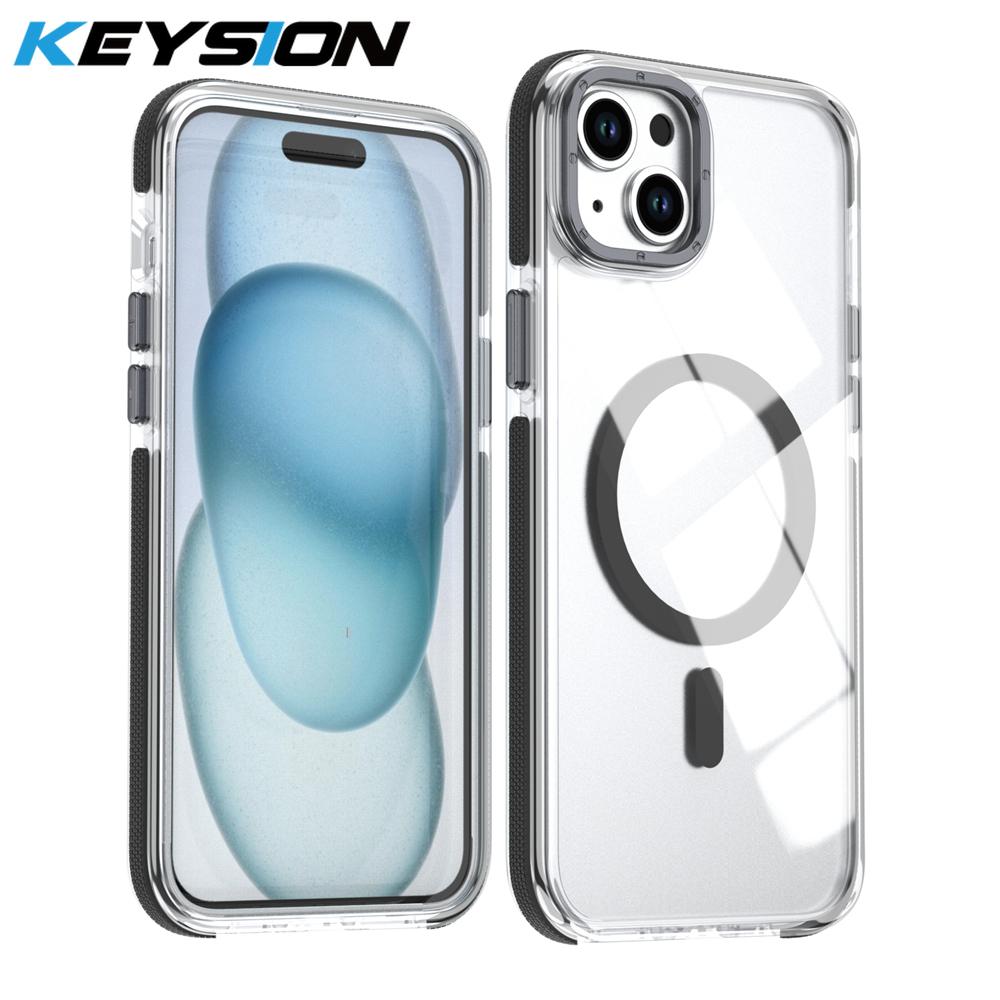 KEYSION Transparent Magnetic Case for MagSafe for iPhone 14 15 Pro Max Wireless Charging Shockproof Phone Cover for iPhone 14 15 Plus
