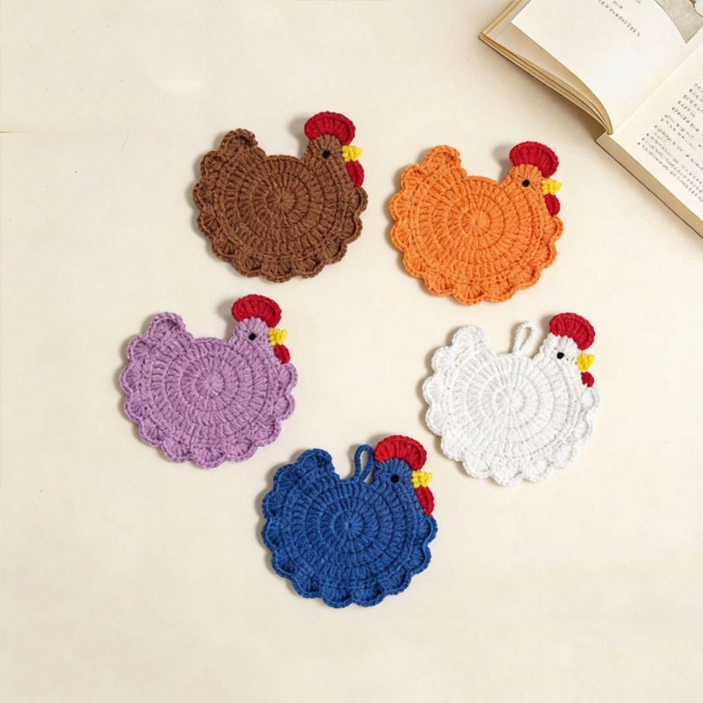 Funny Handmade Crochet Coaster Soft Fabric Cartoon Design Drink Cup Pads Non-Slip Heat Resistant Insulation Placemat Home Decor