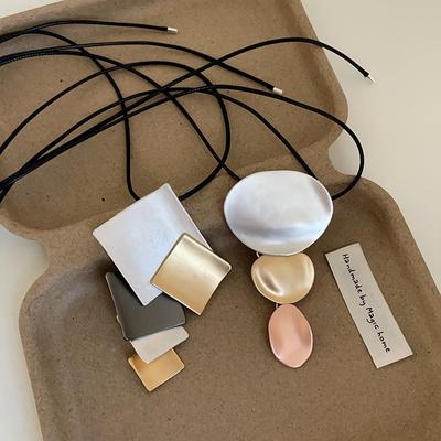 Exaggerated Geometric Contrasting Color Metal Black Rope Necklace Female Niche Personality Versatile Temperament Fashion Neck Chain Sweater Chain