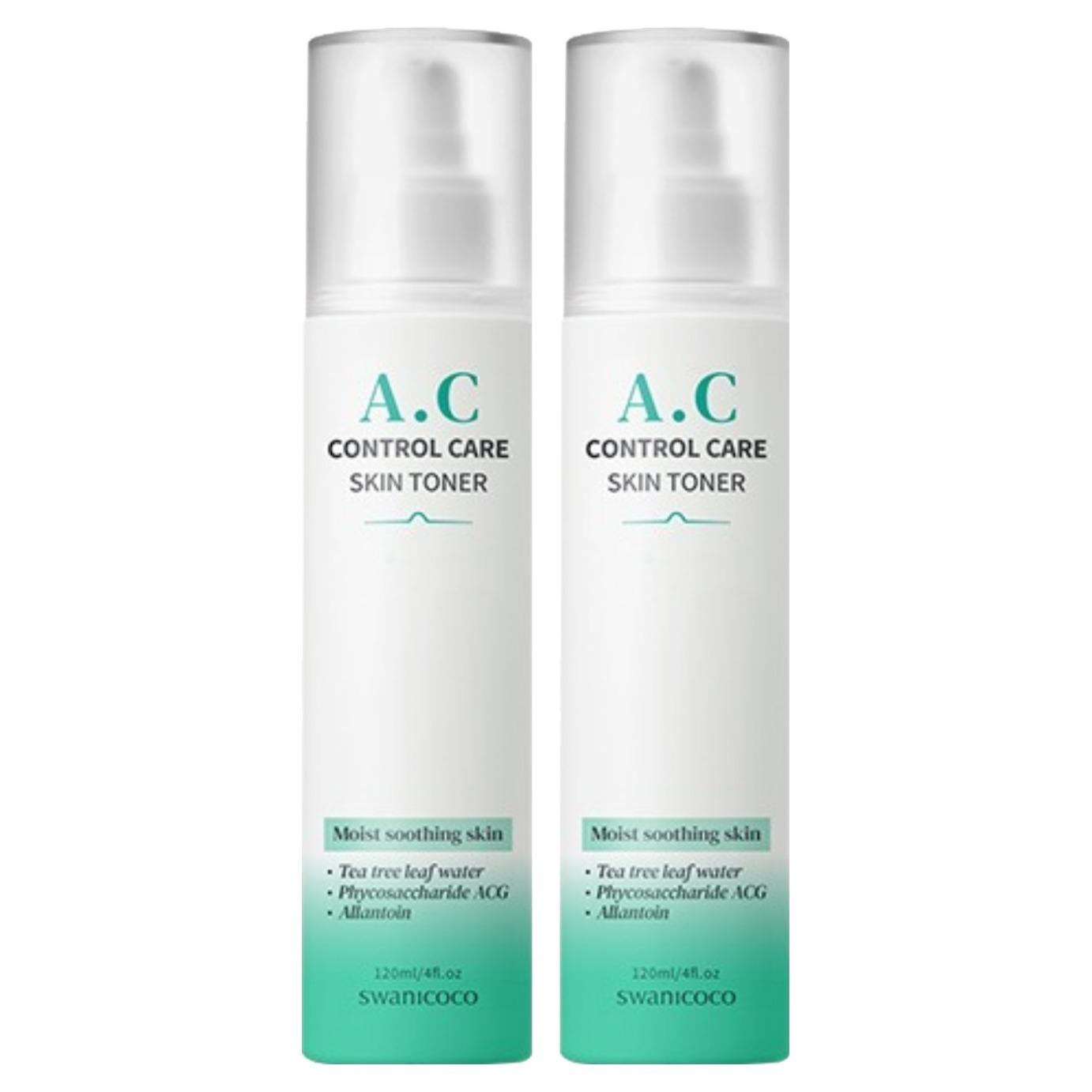 Swanicoco AC Control Care Skin Toner - Soothing & Sebum Control Facial Toner for Acne-Prone Skin (120ml x 2pcs)