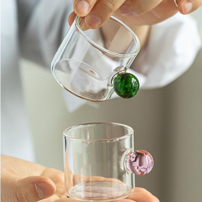 2/1PC 100ml Glass Cup Espresso Cups Home Glass Ball Handle Mini Coffee Latte Cup Tea Water Mug Steak Juice Bucket Table Decor