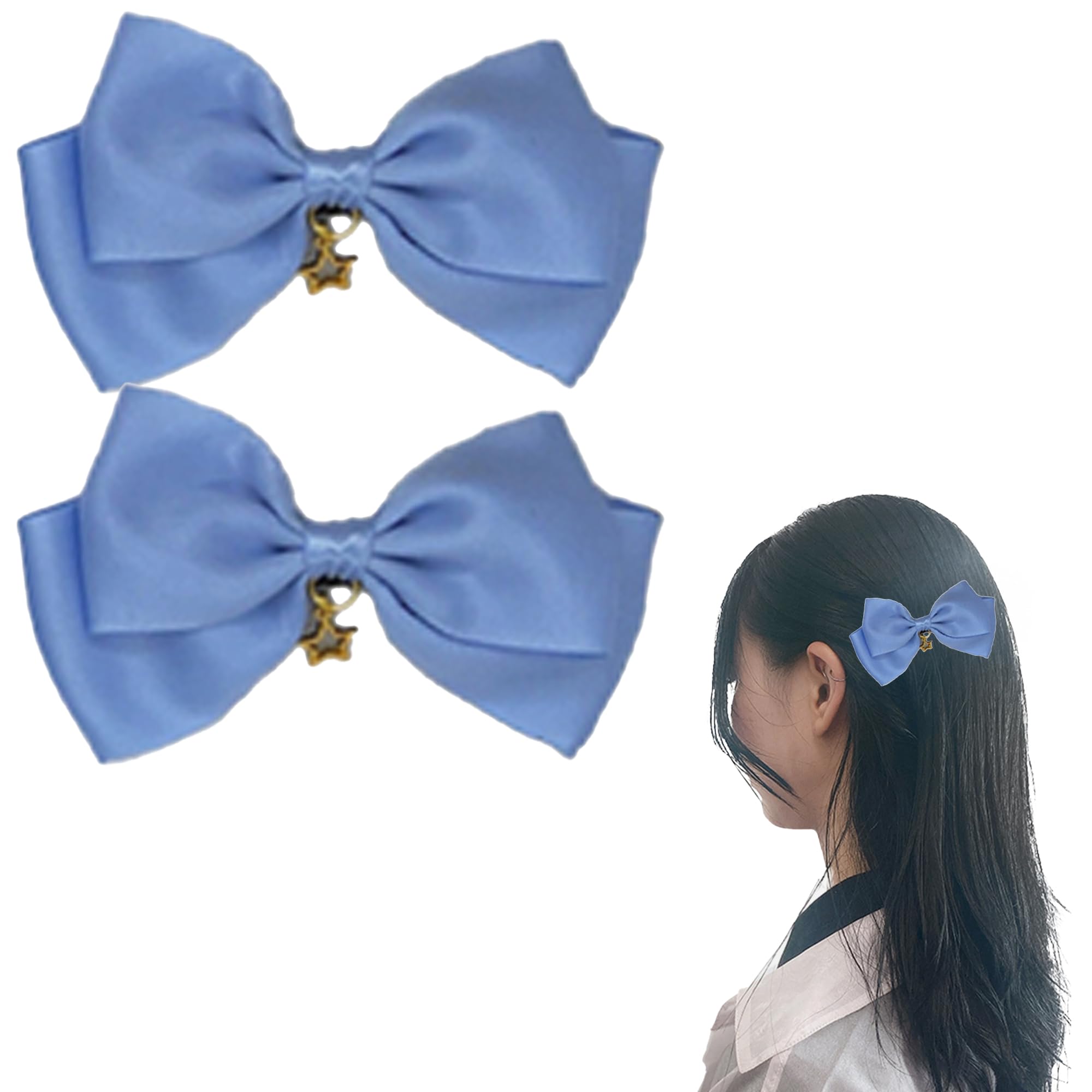 Set of 2 ribbon clips with star charms, light blue [Used]