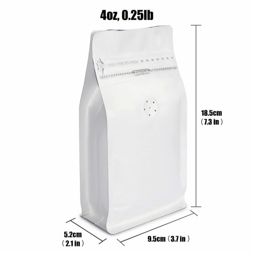 50 White Self-Standing Bags, 4 oz, 100g Capacity, Zip-Closed Aluminum Food Bags, 9.5 x 18.5 x 5 cm, Heat Sealer Compatible