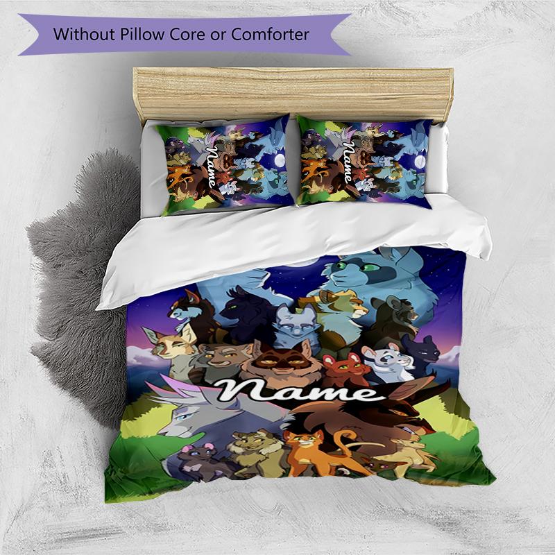 3pcs Custom Name Warriors Cats Bedding Set Duvet Cover Closure Includes 1 Duvet Cover & 2 Pillowcases for All Seasons Bedroom Decor