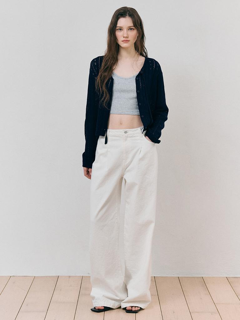 ETMON Pintuck Cotton Pants, White