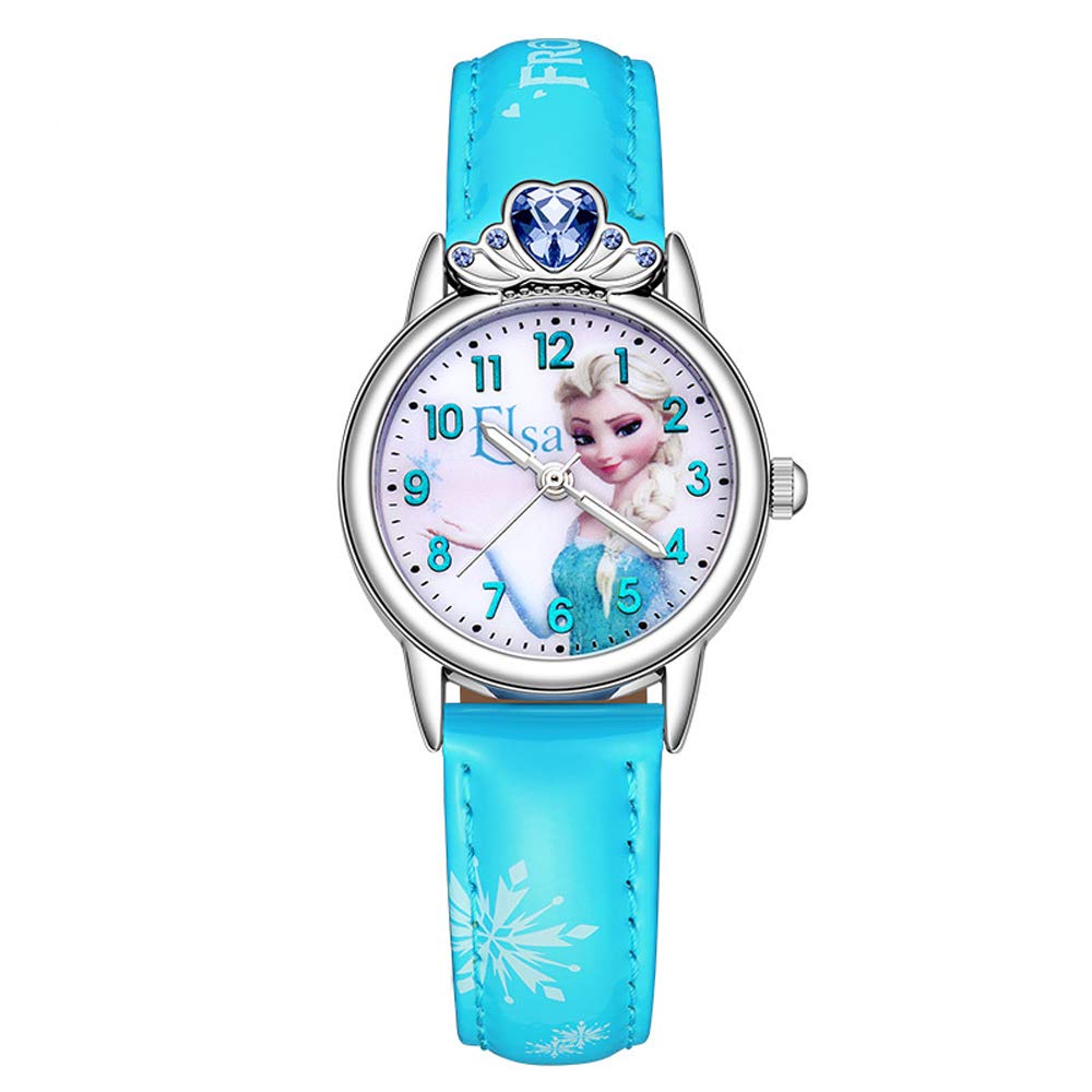 

watch with luminous luminous perfect for school entrance ceremonies Gift-ready girls design, (Elsa Blue) [Used]