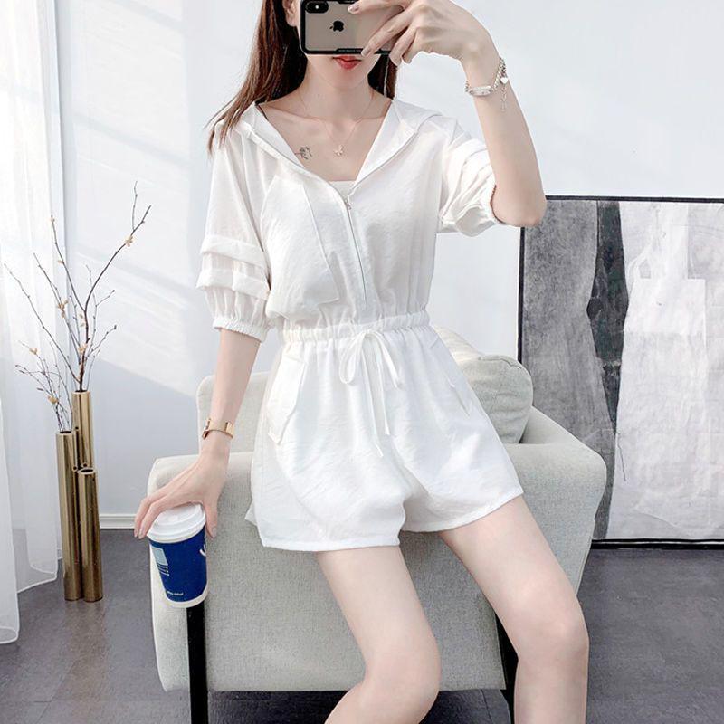 Damen Petite Schlankmachender Jumpsuit Set - Sommer Lockerer Sitz, Große Größen, Lässige Arbeitskleidung, Bauchbedeckend, Modisch.