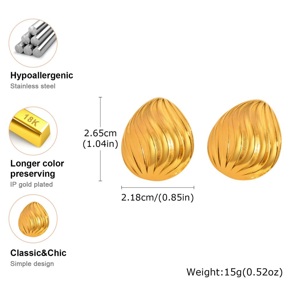 Large Statement Chunky Stud Earrings for Women, Gold Plated Striped Rectangle Geometric Square Earrings Patry Jewelry