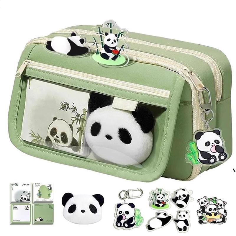Large Capacity Panda Pencil Case, Cute Pencil Case, Zipper Pen Pouch Holder with Panda Keychains Brooch Notepad, MultiLayer Cute Pencil Case for Girls