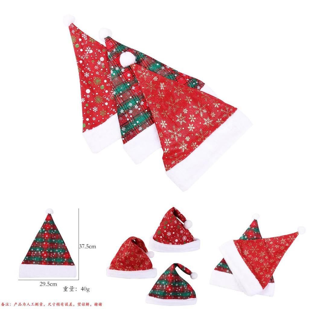 Cozy Thick Red Plaid Santa Hat With Plush Snowflakes For Holiday Decor