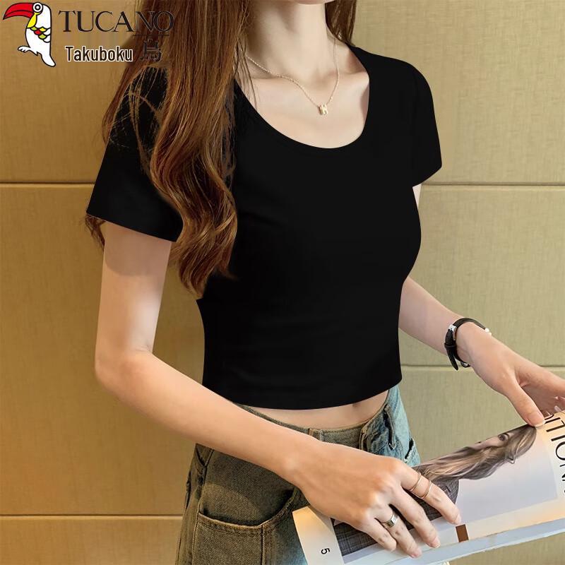 Woodpecker Women s Cropped Slim-Fit Round Neck Cotton T-Shirt M