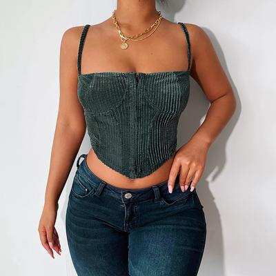 Sexy Corset Corduroy Crop Top Women Casual Off Shoulder Backless Tops Female Vintage Clothes Streetwear Club Party Camisole