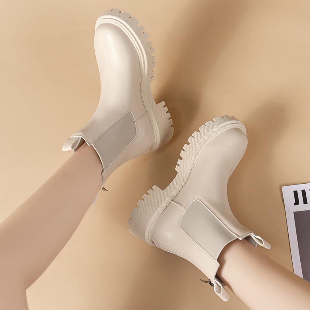 Fashion New Autumn Winter Chelsea Boots 2025 Women Platform Black Beige Ankle Boots For Women Fur Short Chunky Punk Gothic Shoes