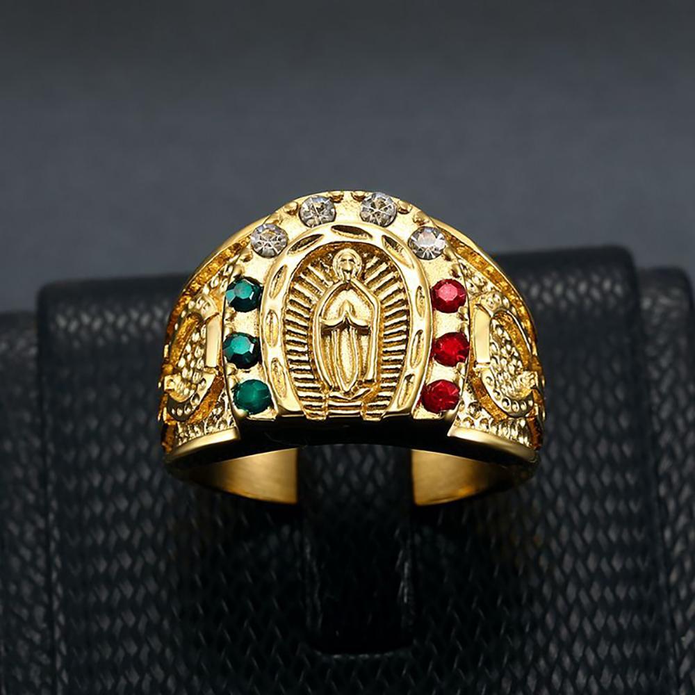 Catholic Virgin Mary Lucky Prayer Rings For Men Women 316L Stainless Steel Hip Hop Fashion Gold Color Amulet Jewelry Wholesale