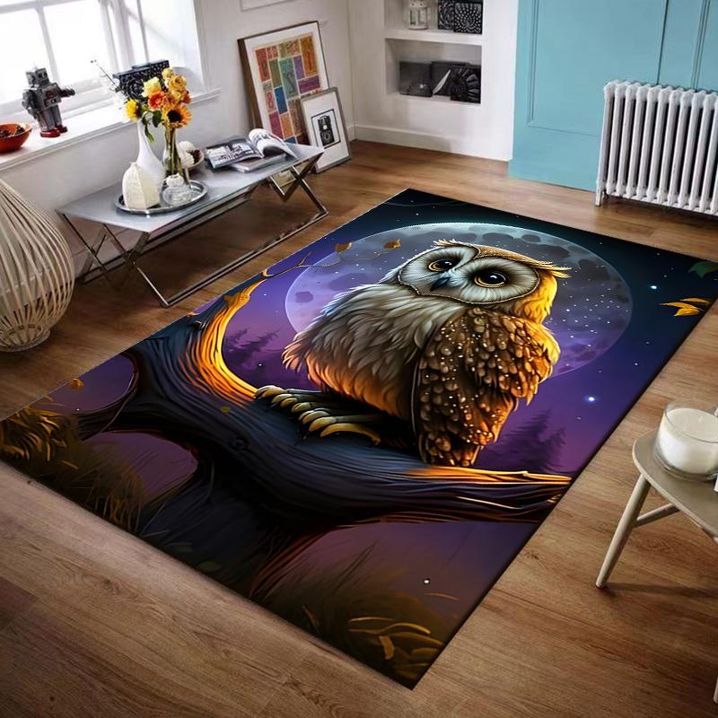 Owl on Branch with Full Moon Background Non-slip rug suitable for living room and bedroom sofas