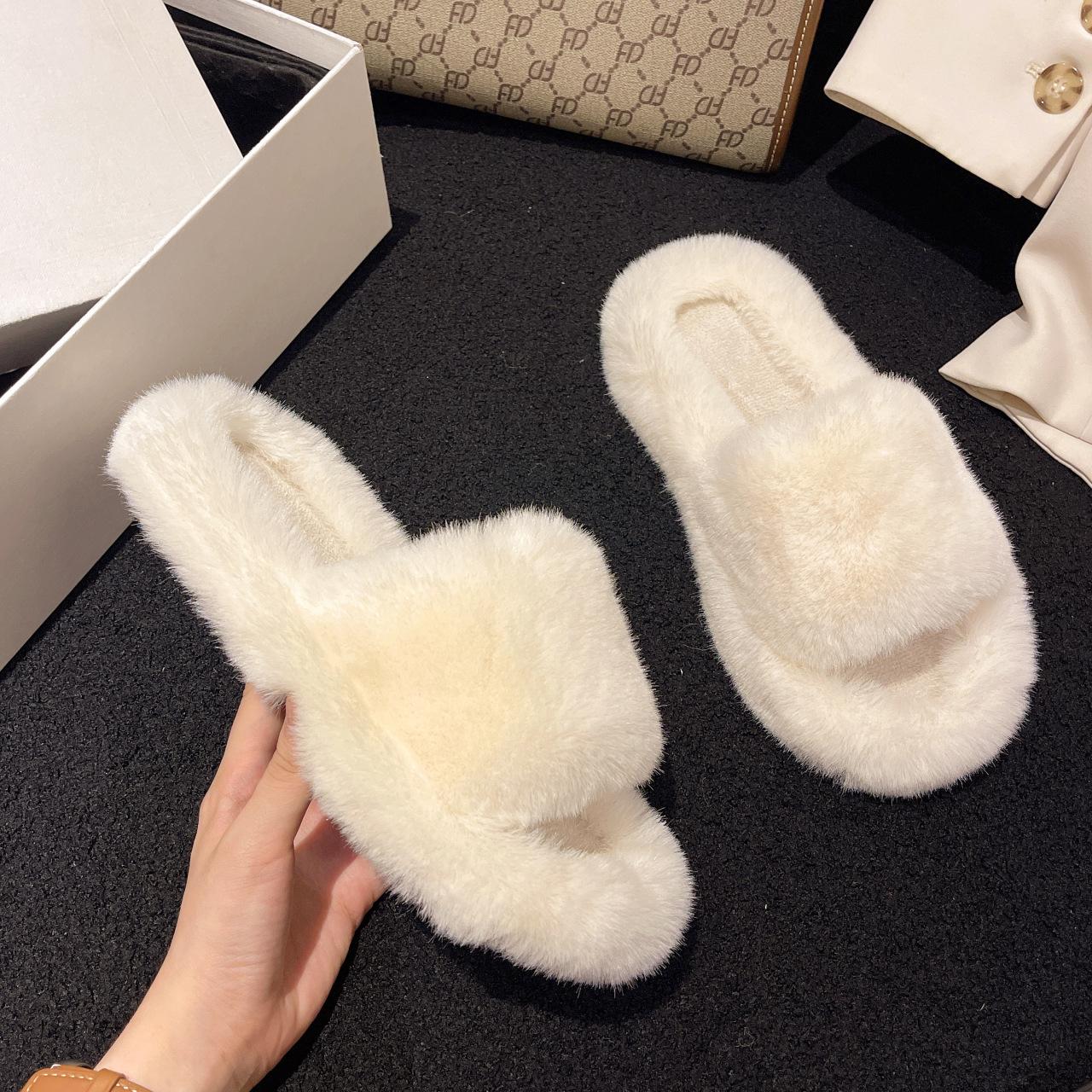 

Plush cotton slippers women s autumn and winter outer wear warm home thick bottom non-slip plush slippers women 42