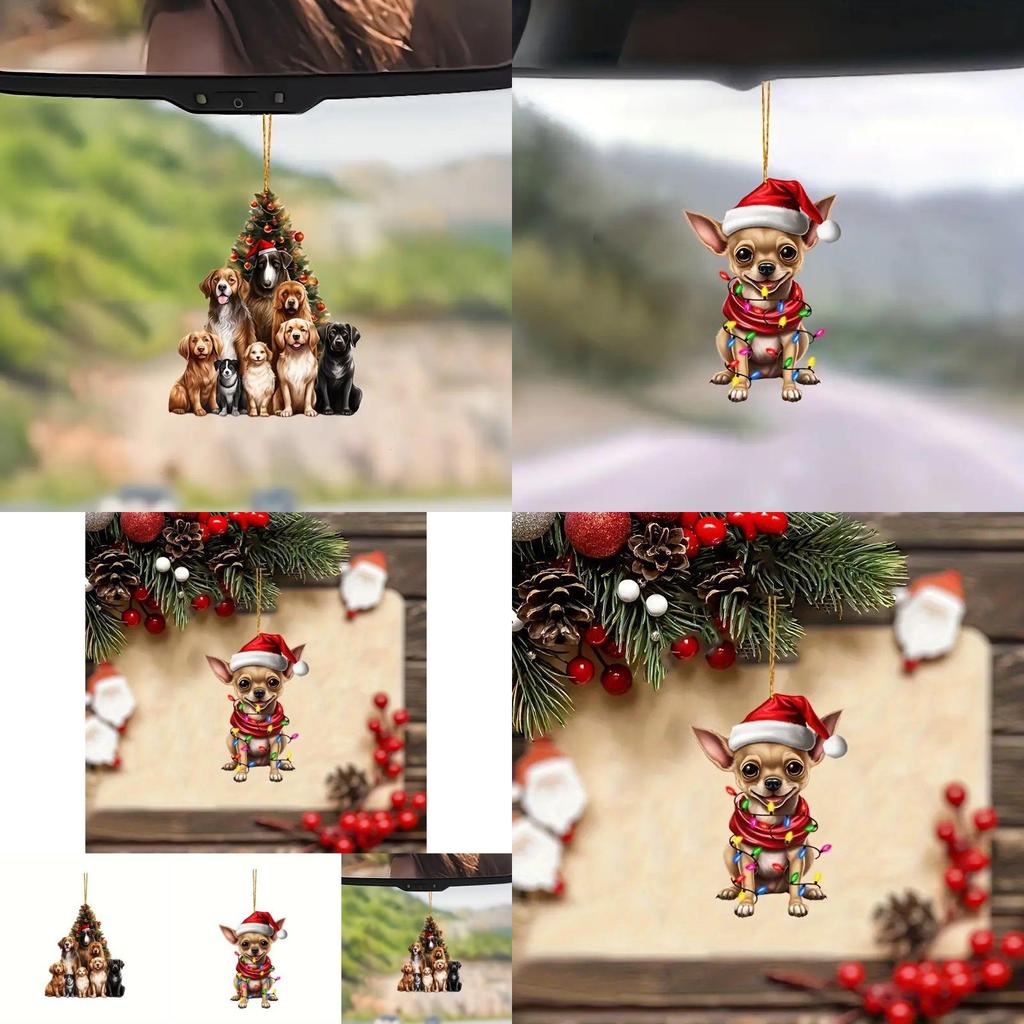 Lebendige Acryl Cartoon Weihnachts-Hunde Auto Hängedekoration Für Stilvolle Fahrzeugdeko