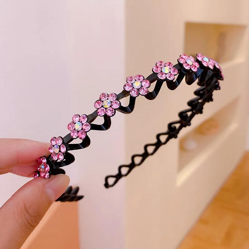 Non-slip Rhinestone Headbands Solid Wave Hairbands for Women Girls Bezel Hair Hoop Ladies Boutique Hair Accessories