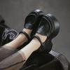 Johnature Sandales en Cuir Véritable à Semelles Épaisses Bout Rond Rétro Talon Épais Chaussures Plateformes pour Femmes