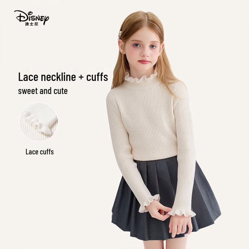 Disney Girls' Mock Neck Ruffle Trim Knitted Sweater