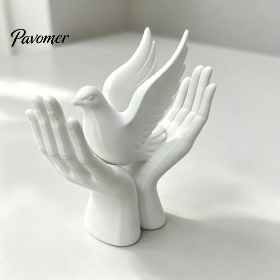 Housewarming Gift 3D Printed Peace Pigeon on Hands Ornament, Minimalist Statue, Decorative Desktop Art Ornament Hand Sculpture with Stable Base