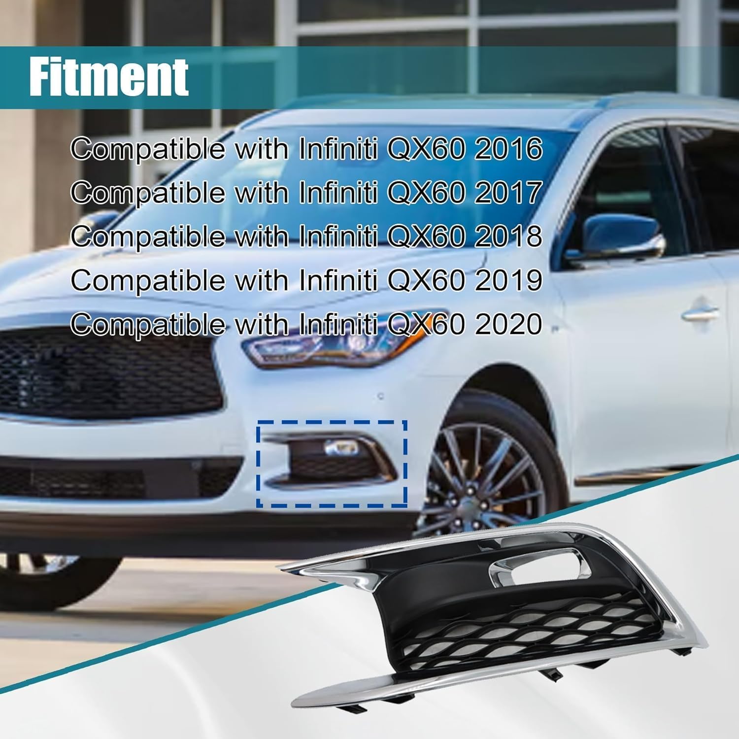 GXARTS Chrome Left Side Front Fog Light Lamp Cover Bezel 622579NC1A Compatible with Infiniti QX60 2016-2020