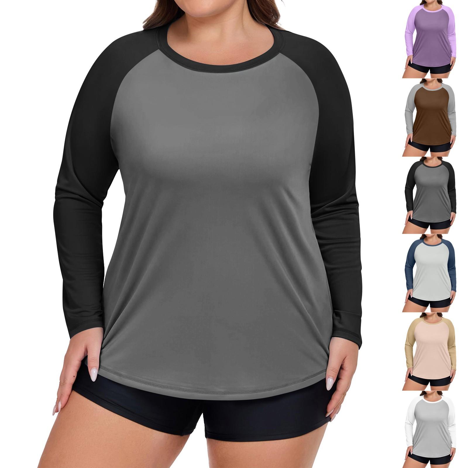 

Women s Solid Color Large Size Long Sleeve Swimsuit Sun Jacket Quick Dry Hiking Top L чорний