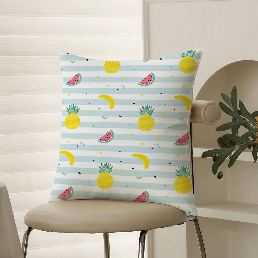 Full Print Pattern of Fruits Pillow Case Comfort Sofa Bed Silky Elegant Invisible Zipper Decorative Cushion Cover