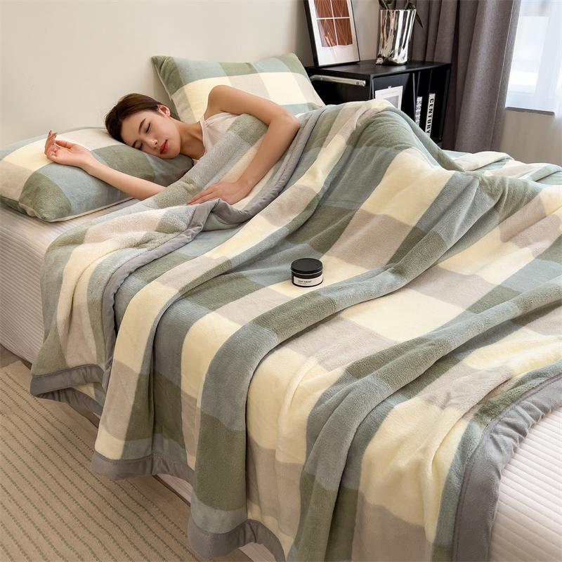 Double Layer Solid Color Milk Velvet Blanket Autumn Winter Thicken Warm Plush Blanket for Bed Sofa Single Double Thick Bed Sheet