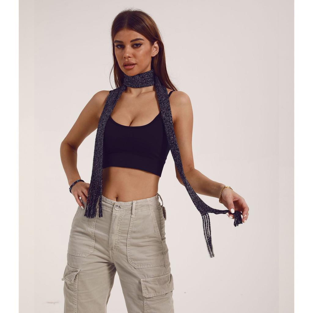 Blingbling Scarf for Women Long Skinny Belt Necktie Y2K Girls Photo Props Long Neckerchief Skinny Scarf Necktie