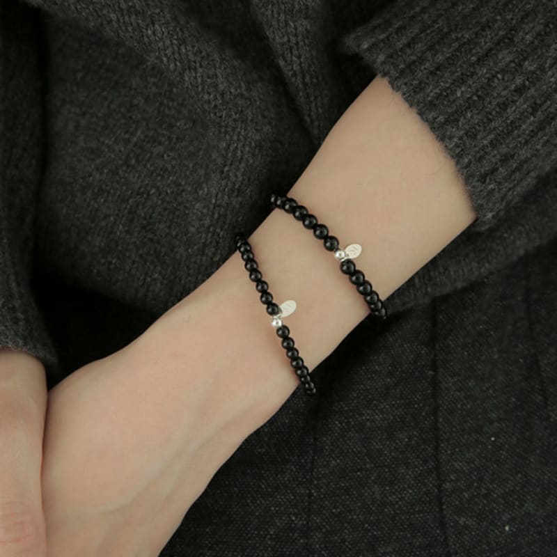 

modernlike silver 925 onyx black pearl bracelet 5mm Silver (Silver 925)